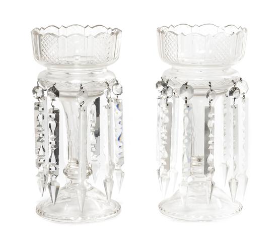 A Pair of Cut Glass Girandoles of