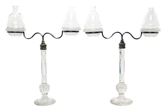 A Pair of Cut Glass Epergnes having