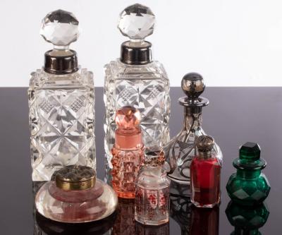 A pair of cut glass scent bottles
