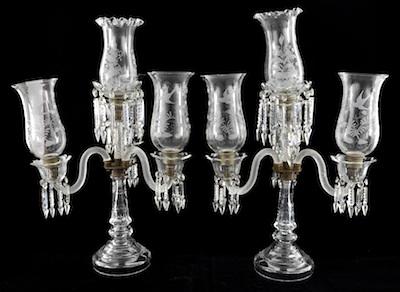 A Pair of Cut Glass Candelabra With