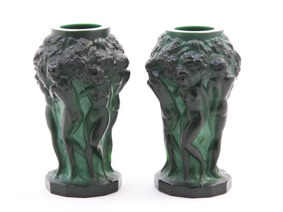 A Pair of Czech Malachite Glass Bud