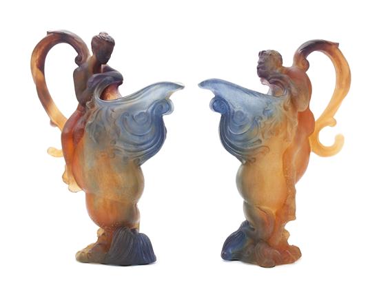 A Pair of Daum Glass Ewers from the