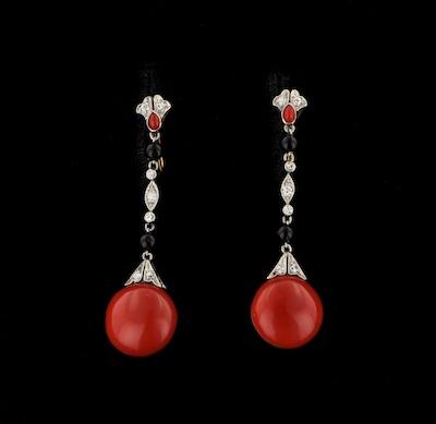 A Pair of Deco Coral, Onyx and