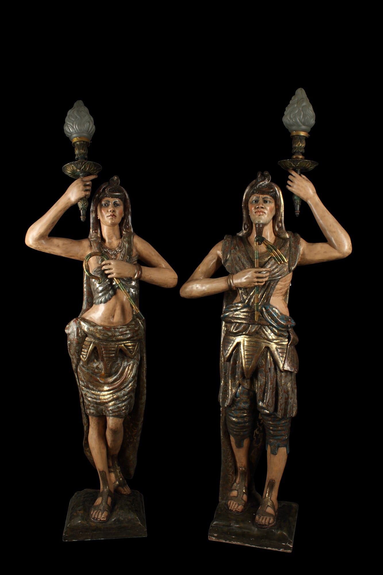 A PAIR OF DECORATED WOOD FIGURAL