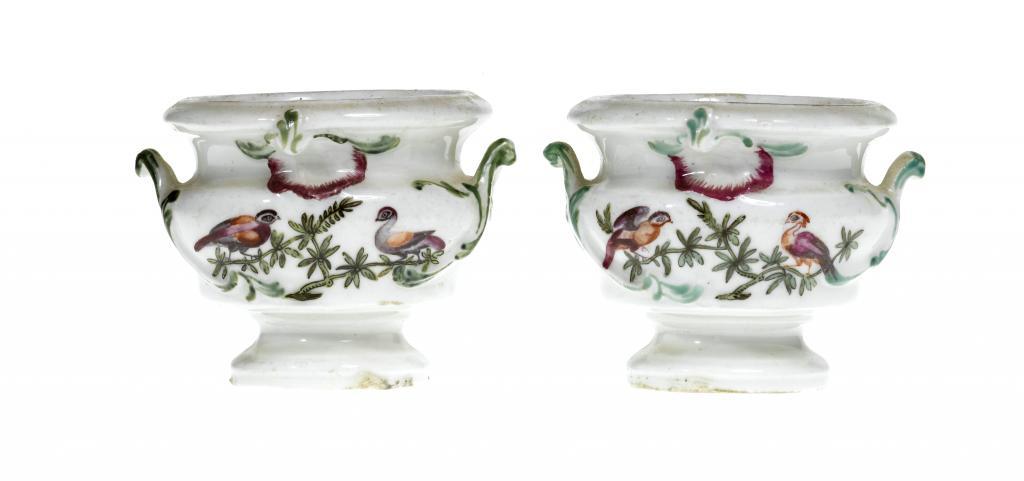 A PAIR OF DERBY SALT CELLARS of