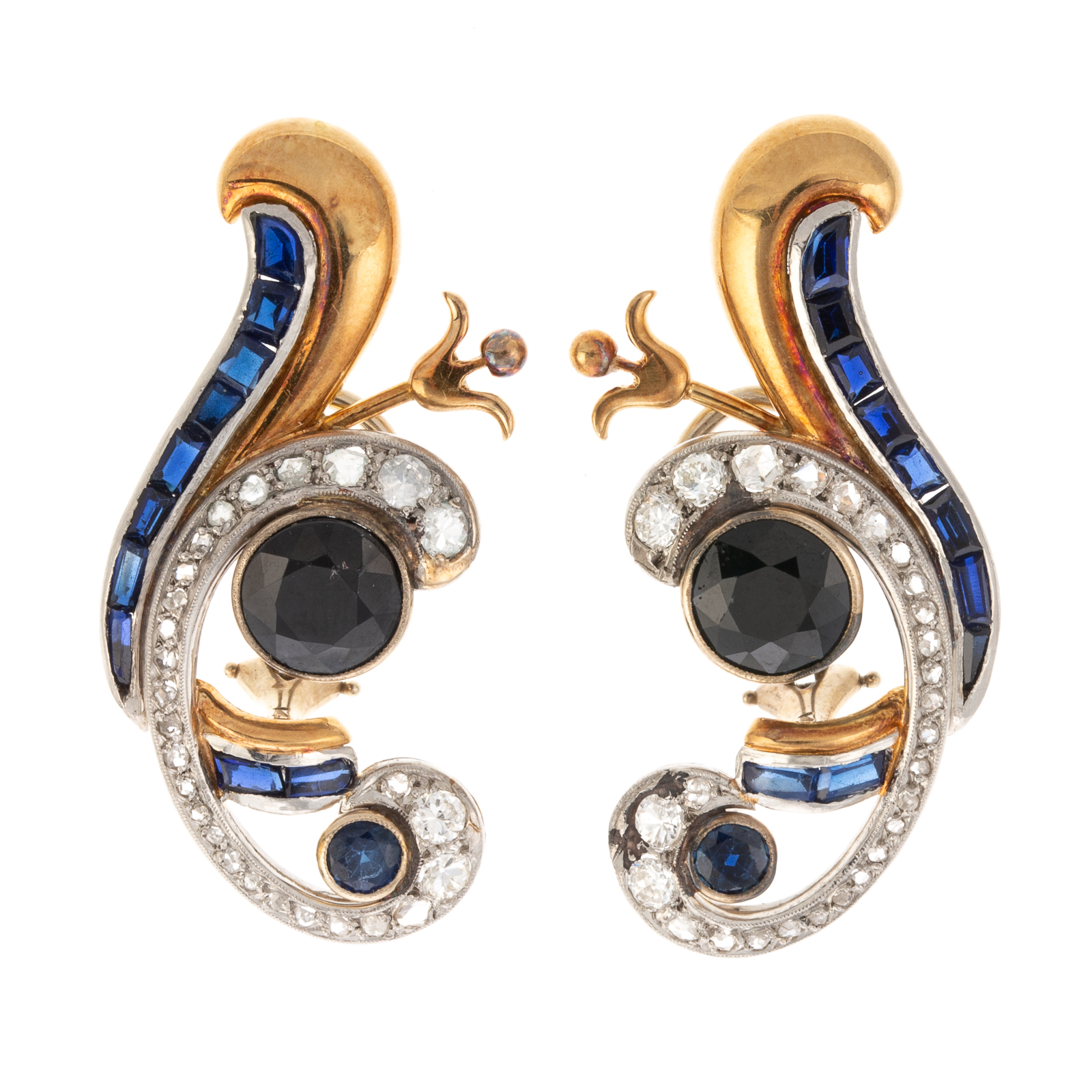 A PAIR OF DIAMOND & SAPPHIRE