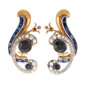 A PAIR OF DIAMOND & SAPPHIRE R