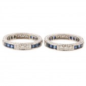 A PAIR OF DIAMOND & SAPPHIRE E