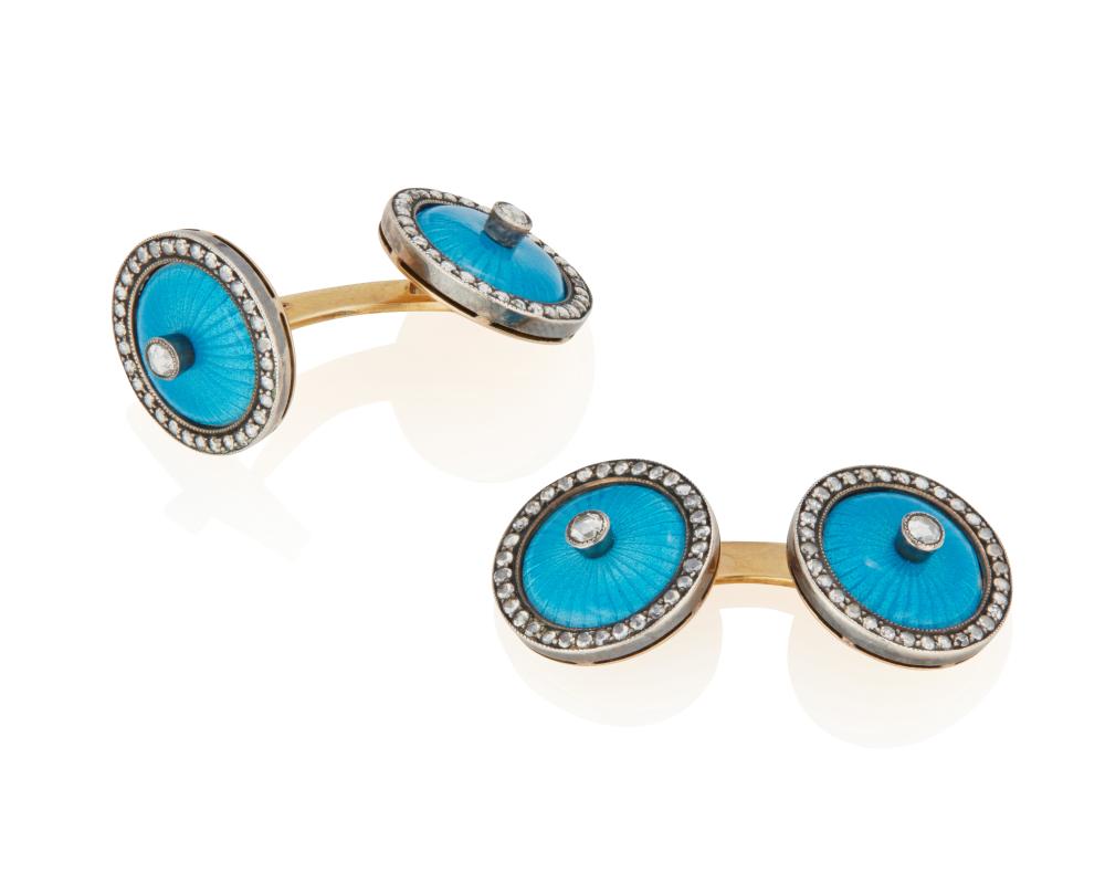 A PAIR OF DIAMOND AND ENAMEL