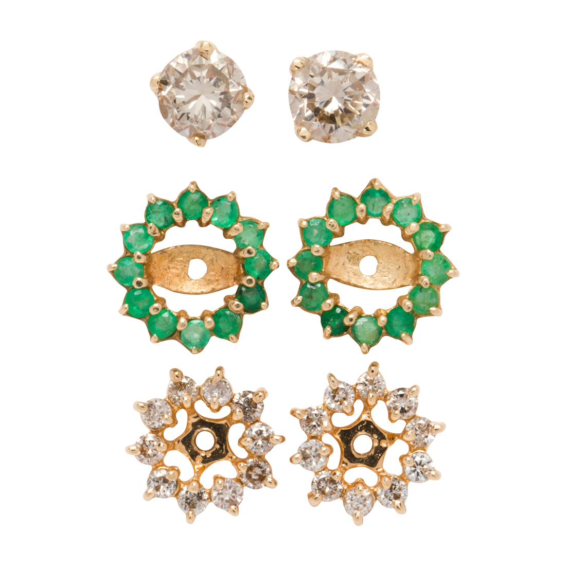 A PAIR OF DIAMOND AND 14K GOLD STUD