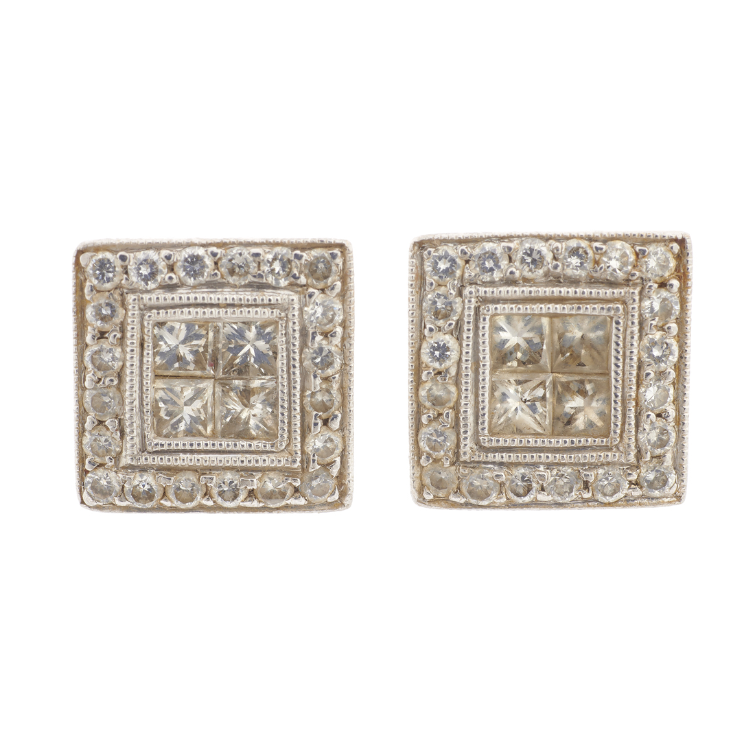 A PAIR OF DIAMOND AND WHITE GOLD