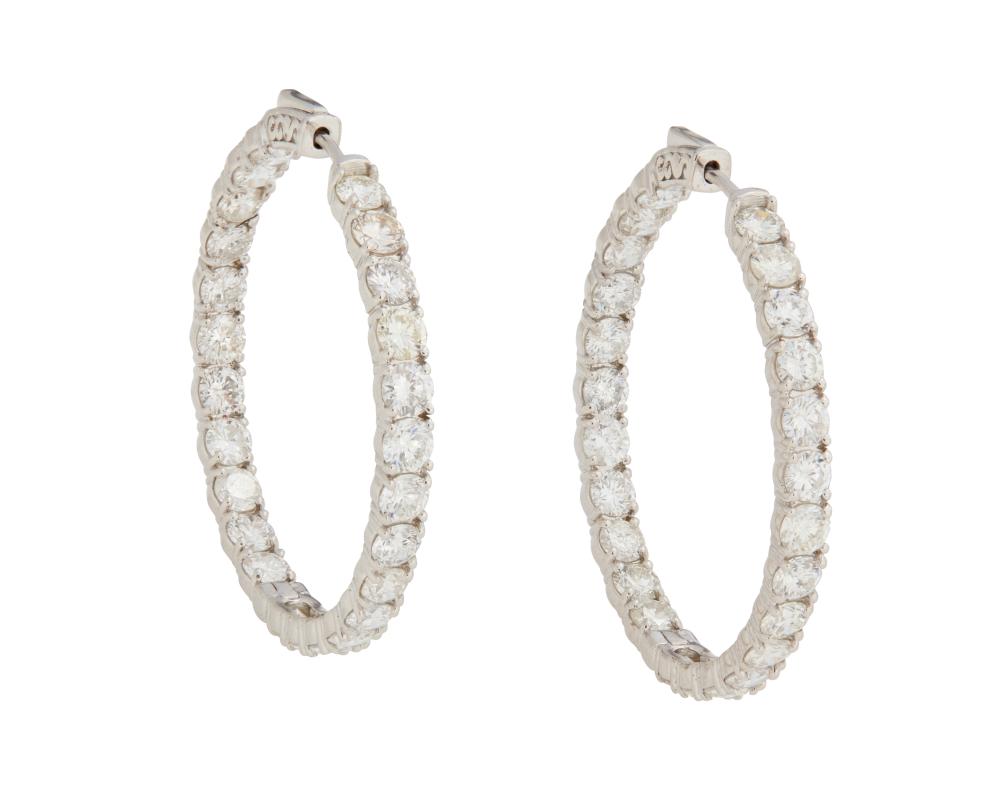 A PAIR OF DIAMOND HOOP EARRINGSA