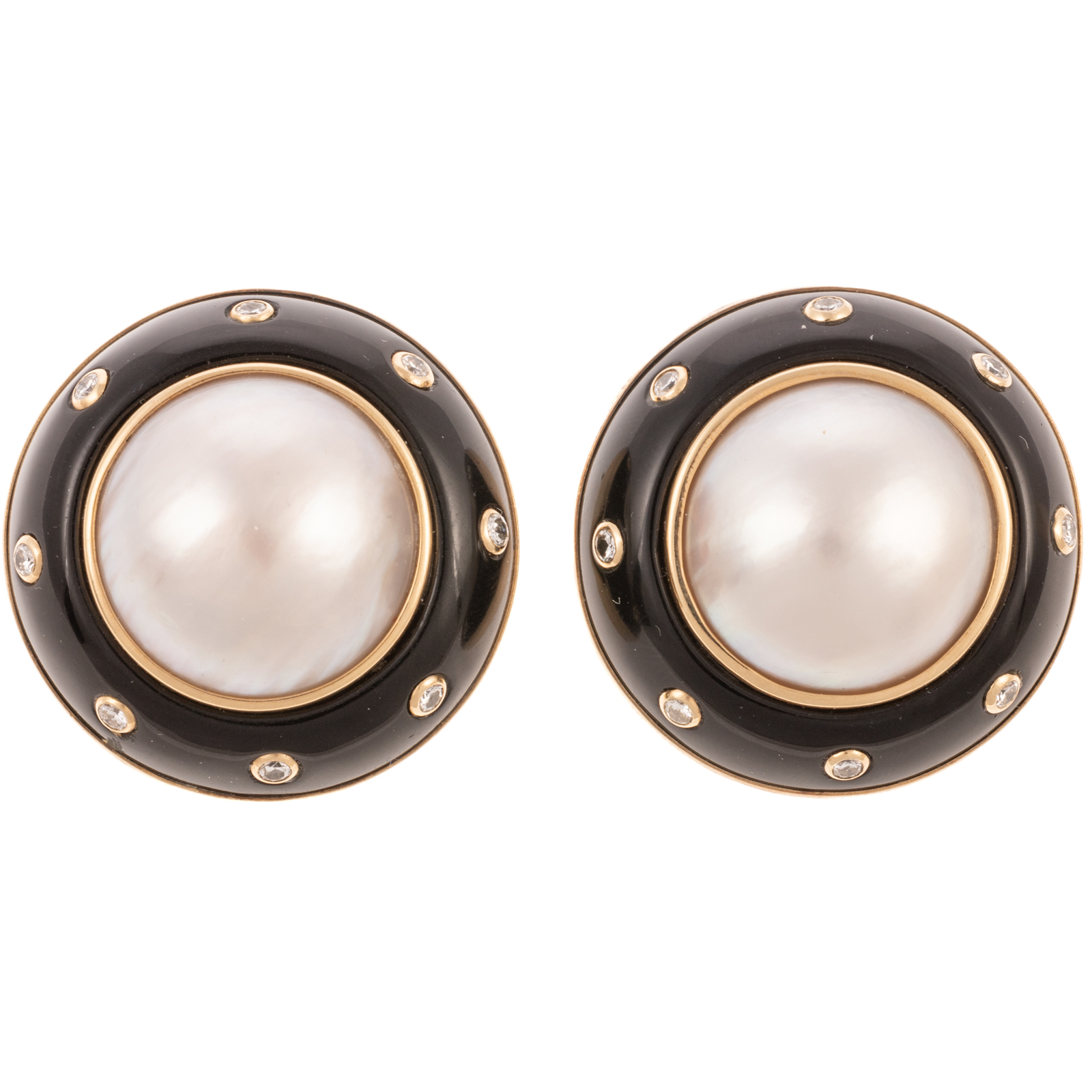 A PAIR OF DIAMOND, ONYX AND MABE