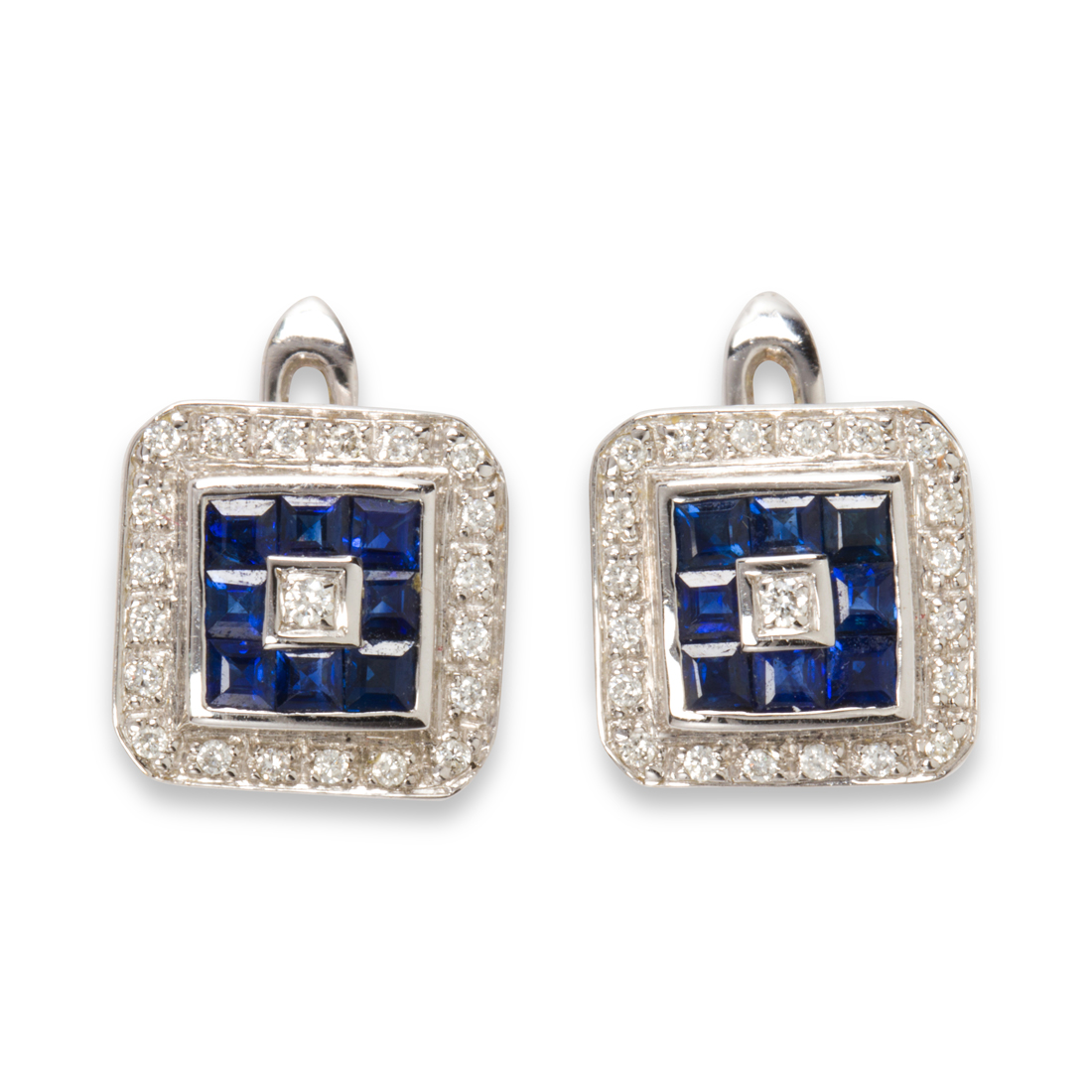 A PAIR OF DIAMOND, SAPPHIRE AND