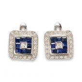 A PAIR OF DIAMOND, SAPPHIRE AN
