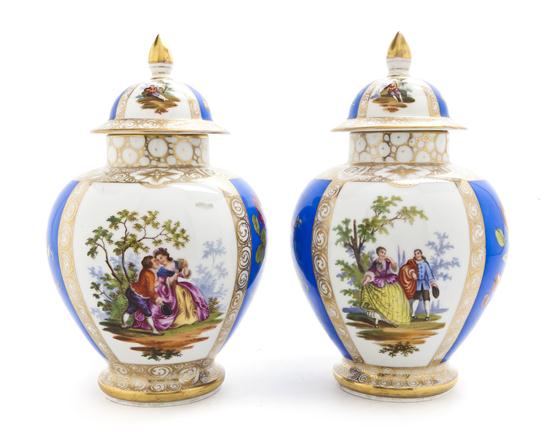 A Pair of Dresden Porcelain Covered