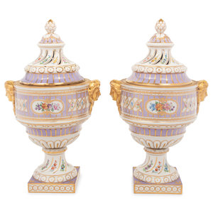 A Pair of Dresden Porcelain Urns