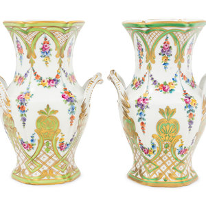 A Pair of Dresden Porcelain Urns