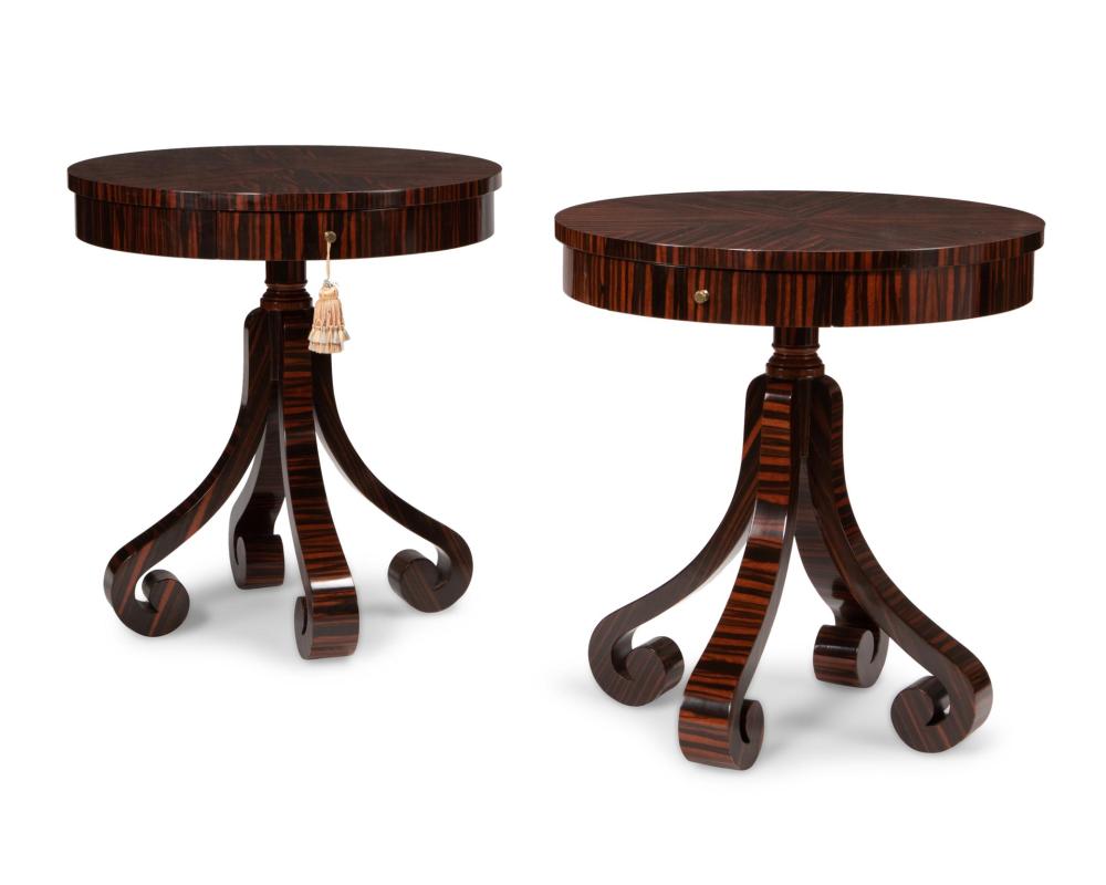 A PAIR OF DRUM LAMP TABLESA pair of