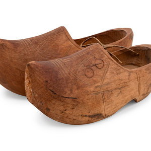 A Pair of Dutch Carved Wood Shoes