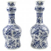 A PAIR OF DUTCH DELFTWARE URNS