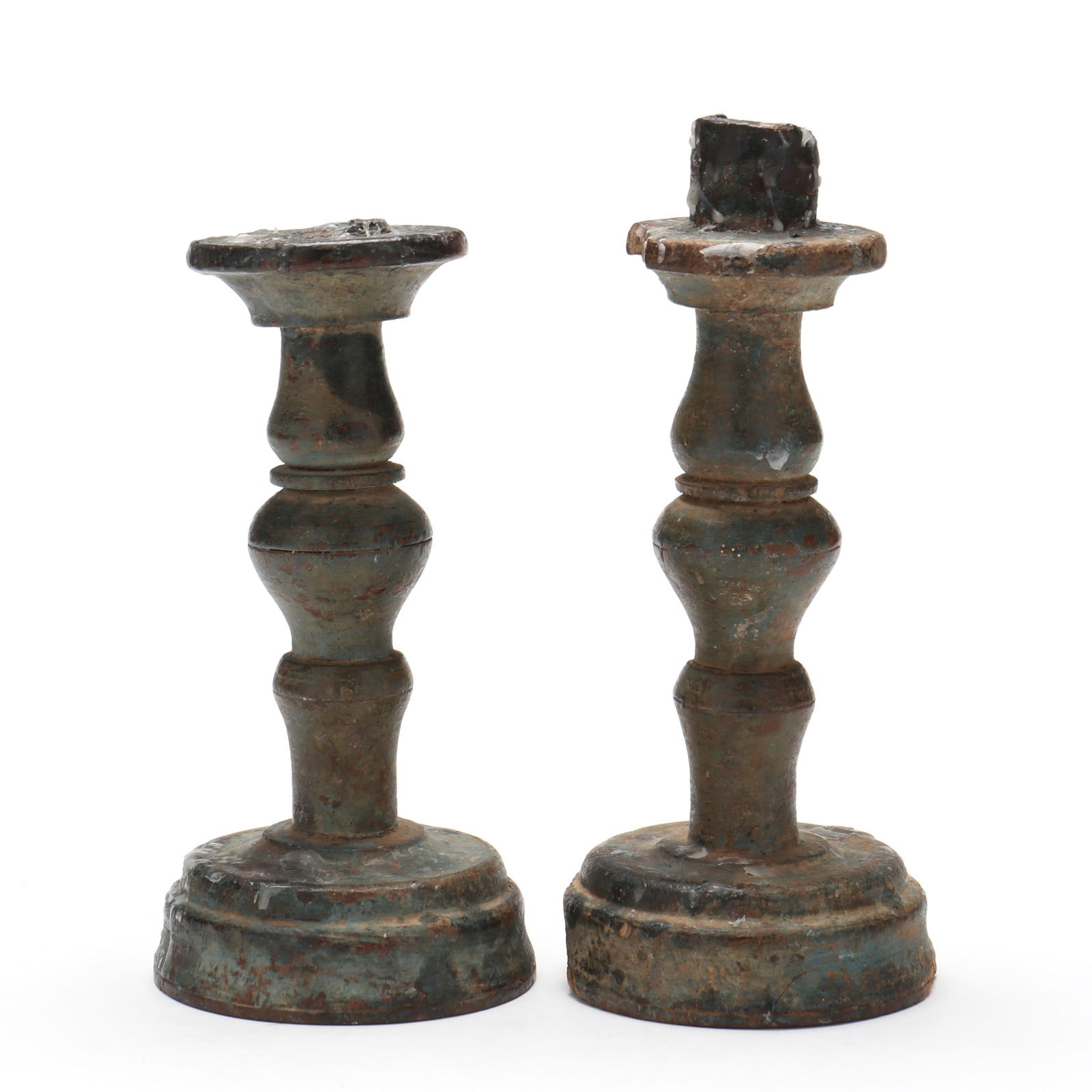 A PAIR OF EARLY POLYCHROME TURNED