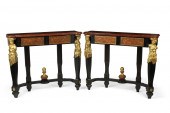 A PAIR OF EBONIZED FAUX PORPHY