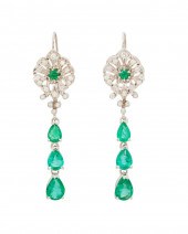 A PAIR OF EMERALD AND DIAMOND