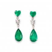 A PAIR OF EMERALD, DIAMOND AND