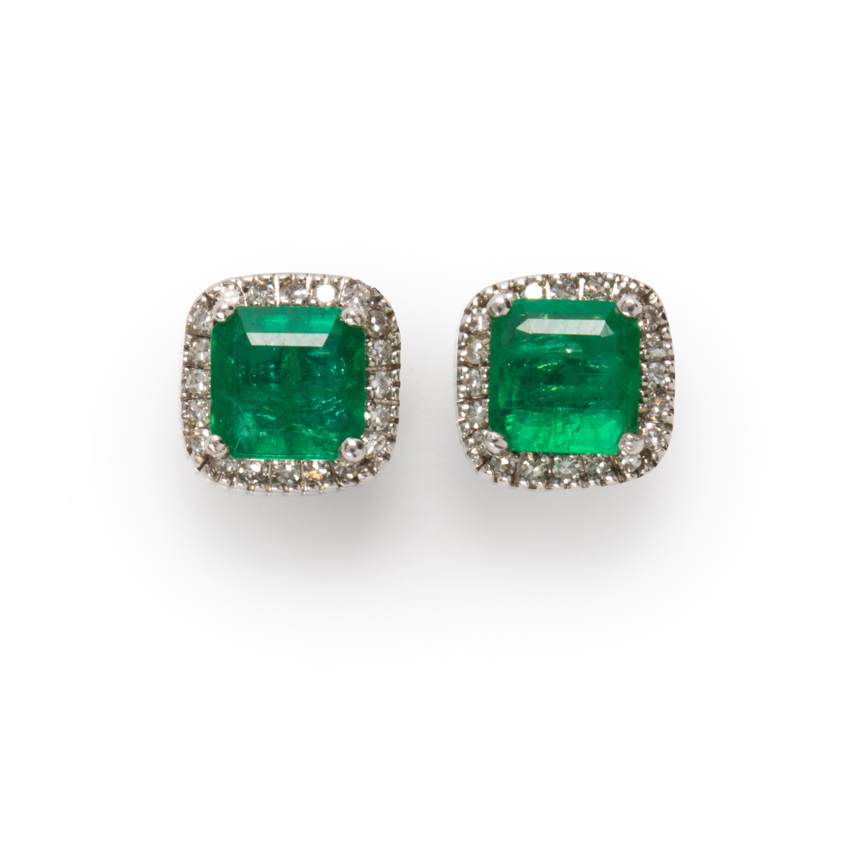 A PAIR OF EMERALD, DIAMOND AND