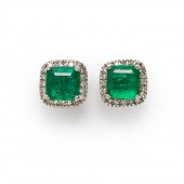 A PAIR OF EMERALD, DIAMOND AND