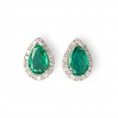 A PAIR OF EMERALD, DIAMOND AND