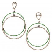 A PAIR OF EMERALD, DIAMOND AND