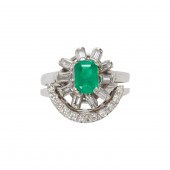 A PAIR OF EMERALD, DIAMOND AND