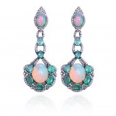 A PAIR OF EMERALD, OPAL AND DI