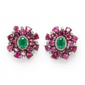A PAIR OF EMERALD, PINK TOURMA