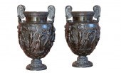 A PAIR OF EMPIRE BRONZE URNS,
