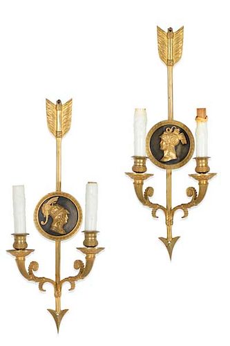 A PAIR OF EMPIRE BRONZE TWIN BRANCH