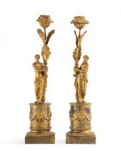 A PAIR OF EMPIRE GILT BRONZE F