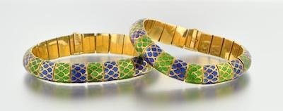 A Pair of Enamel, 18k Gold