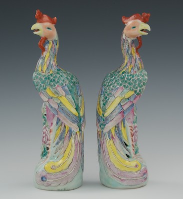 A Pair of Enameled Phoenix Birds