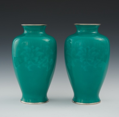 A Pair of Enameled Vases with
