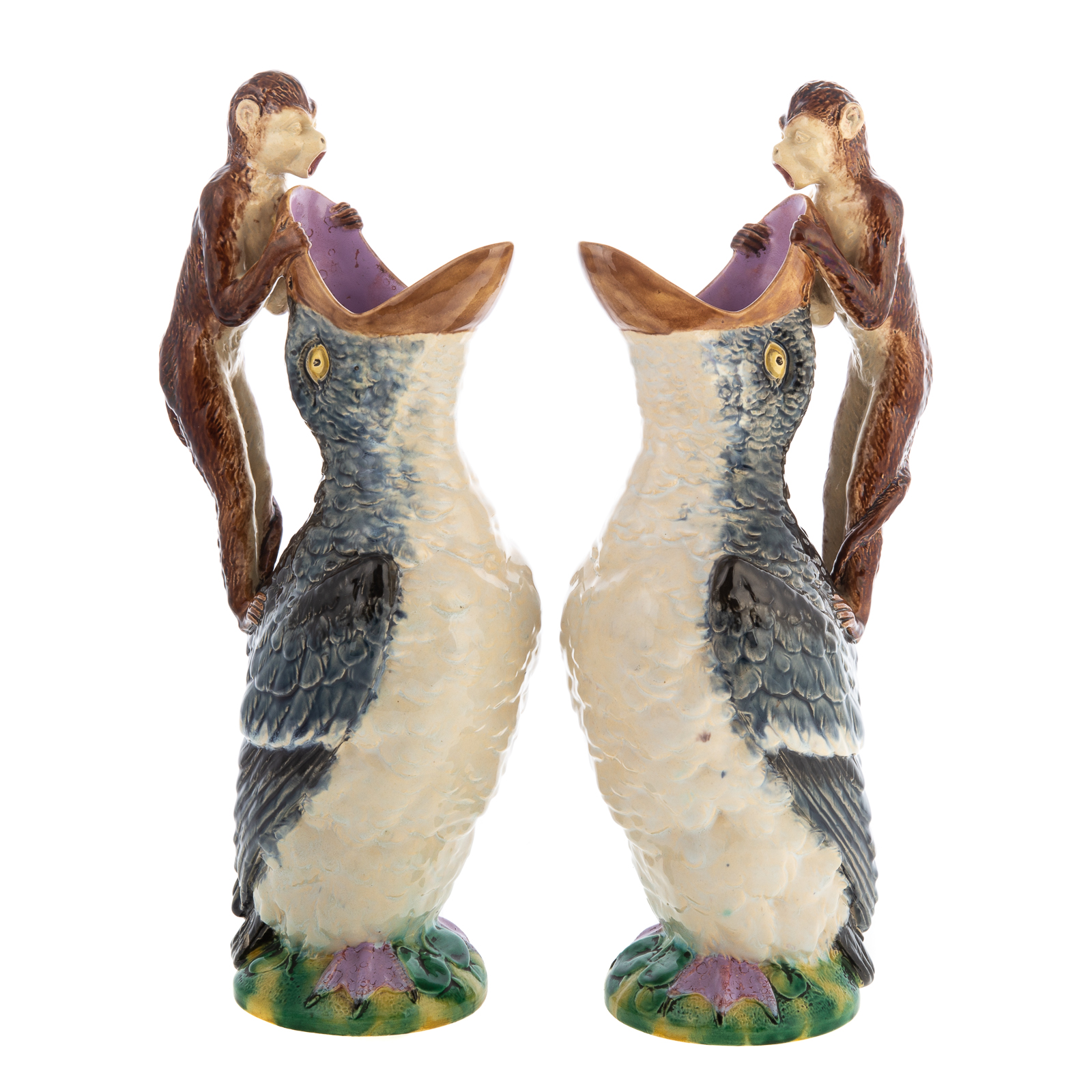 A PAIR OF ENGLISH MAJOLICA