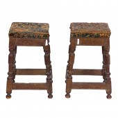 A PAIR OF ENGLISH STOOLS IN TH
