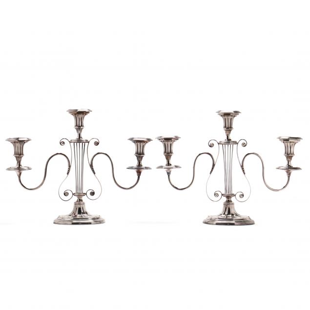 A PAIR OF ENGLISH THREE LIGHT