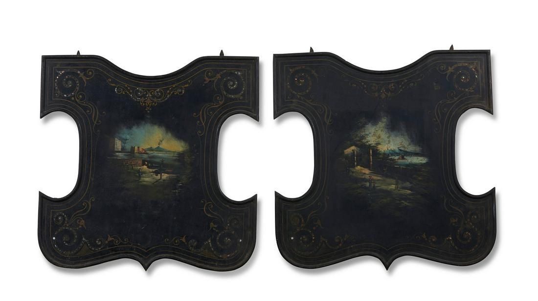 A PAIR OF ENGLISH TOLE SHIELD