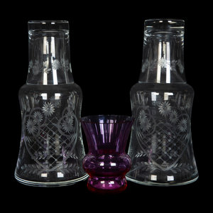 A Pair of Etched Glass Bedside