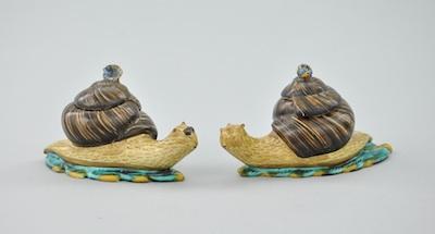 A Pair of Faience Snail Boxes