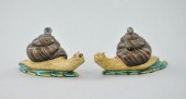 A Pair of Faience Snail Boxes