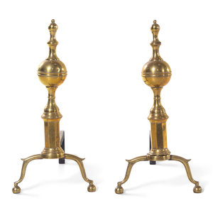 A Pair of Federal Brass Andirons